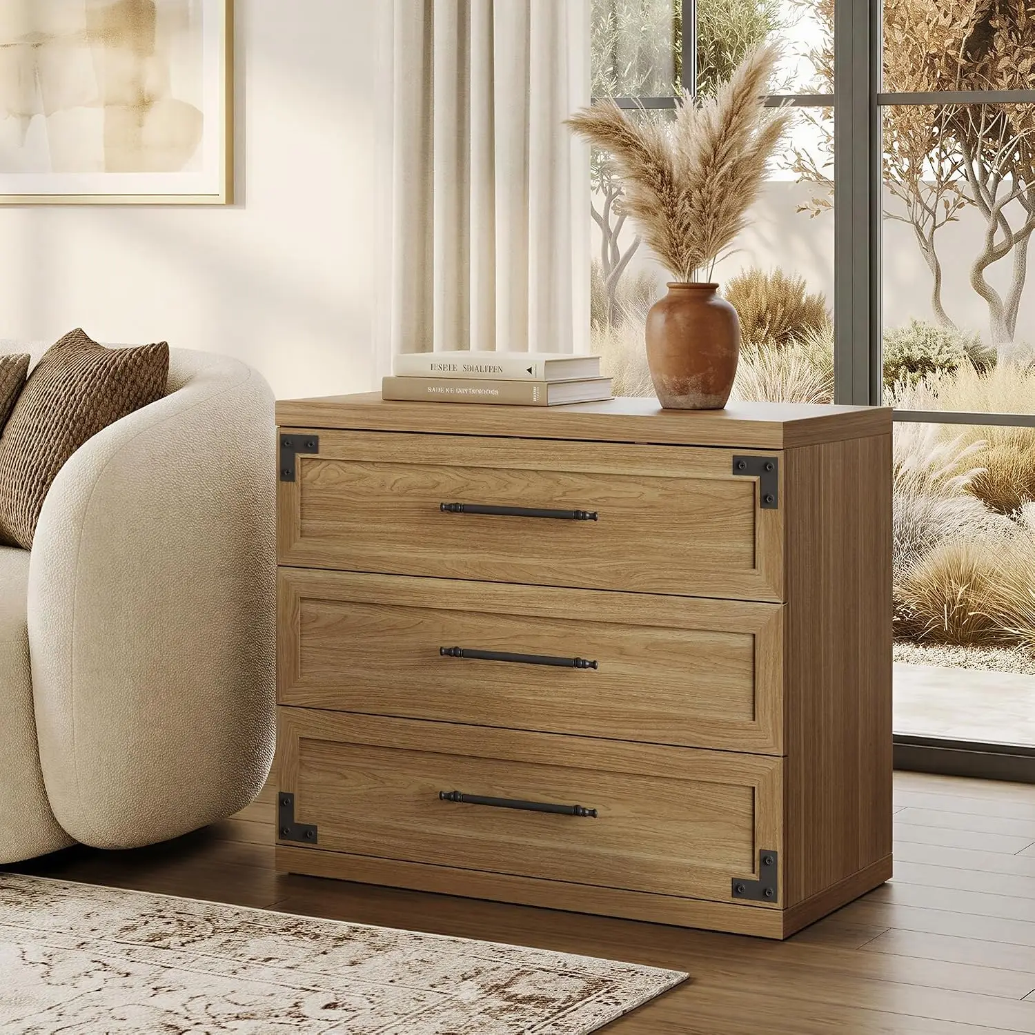 Large Nightstand Set of 2 with 3 Drawers 31 Inch Wide Modern Bedside Table Farmhouse Bedroom Side Table, Customized