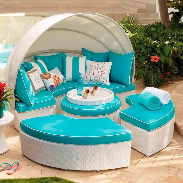 Outdoor Courtyard Balcony Lounger Vacation Beach Bed Rattan Lounger Terrace Sun Bed Outdoor Leisure Lounger Sofa