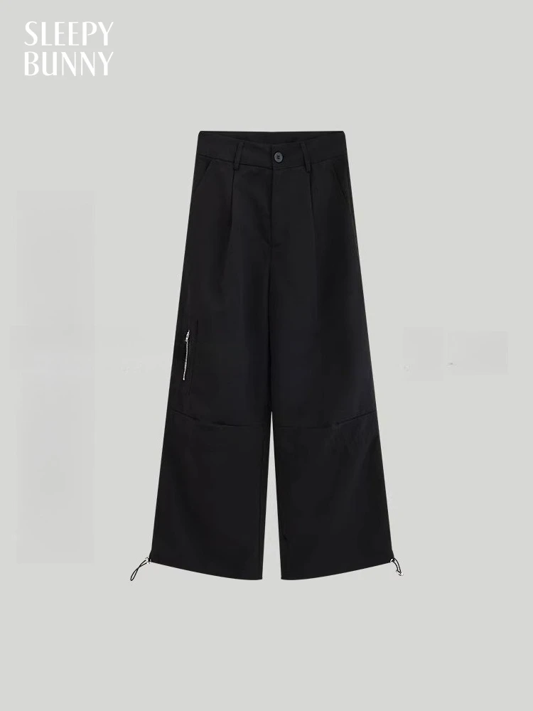 

High Street Loose Cargo Pants Wide Leg Quick Dry Trousers Women's Casual Elastic Drawstring Sport Utility Long Pants for Autumn