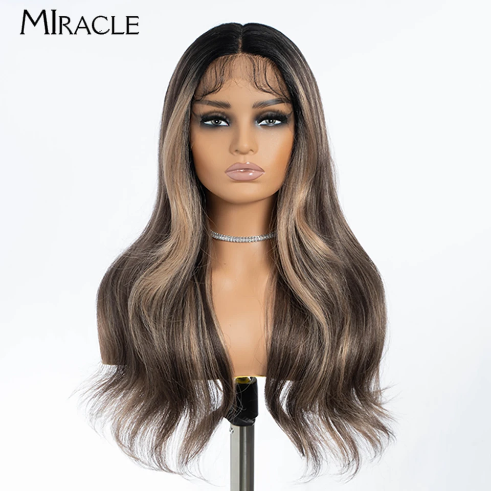 

MIRACLE Synthetic 24 Inch Lace Front Wig for Women Natural Wavy Wigs Lace Frontal Wig Cosplay Wig Ginger Ombre Blonde Fake Hair