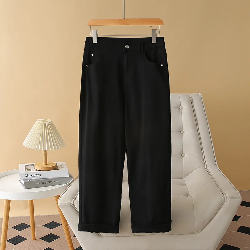 Pantalones vaqueros holgados de talla grande para mujer, de cintura alta vaqueros negros, Vaqueros Mom blancos, Pantalones rectos elásticos, XL-5XL