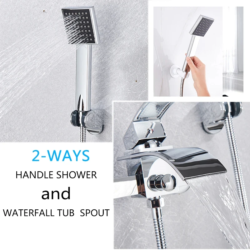 Chrome Waterfall Bathroom Batutub Faucet Crane Wall Mounted Waterfall Tub Spout Shower Faucet Hot and Cold Mixer Taps