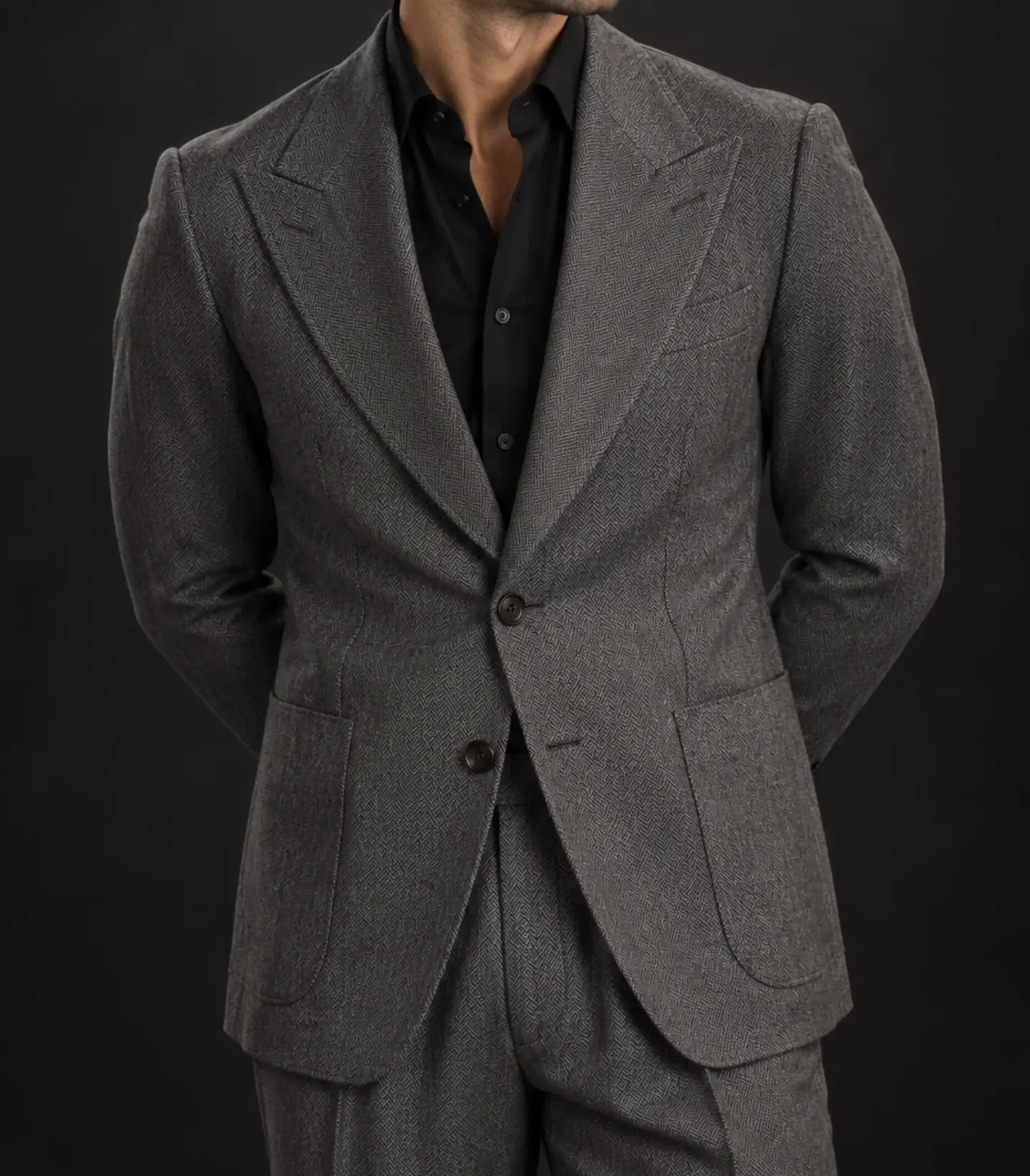 Vintage Herringbone Tweed Suit Men Grey Peak Lapel 2 Piece Jacket Pants Business Wedding Casual Tailored Blazer Set Customized