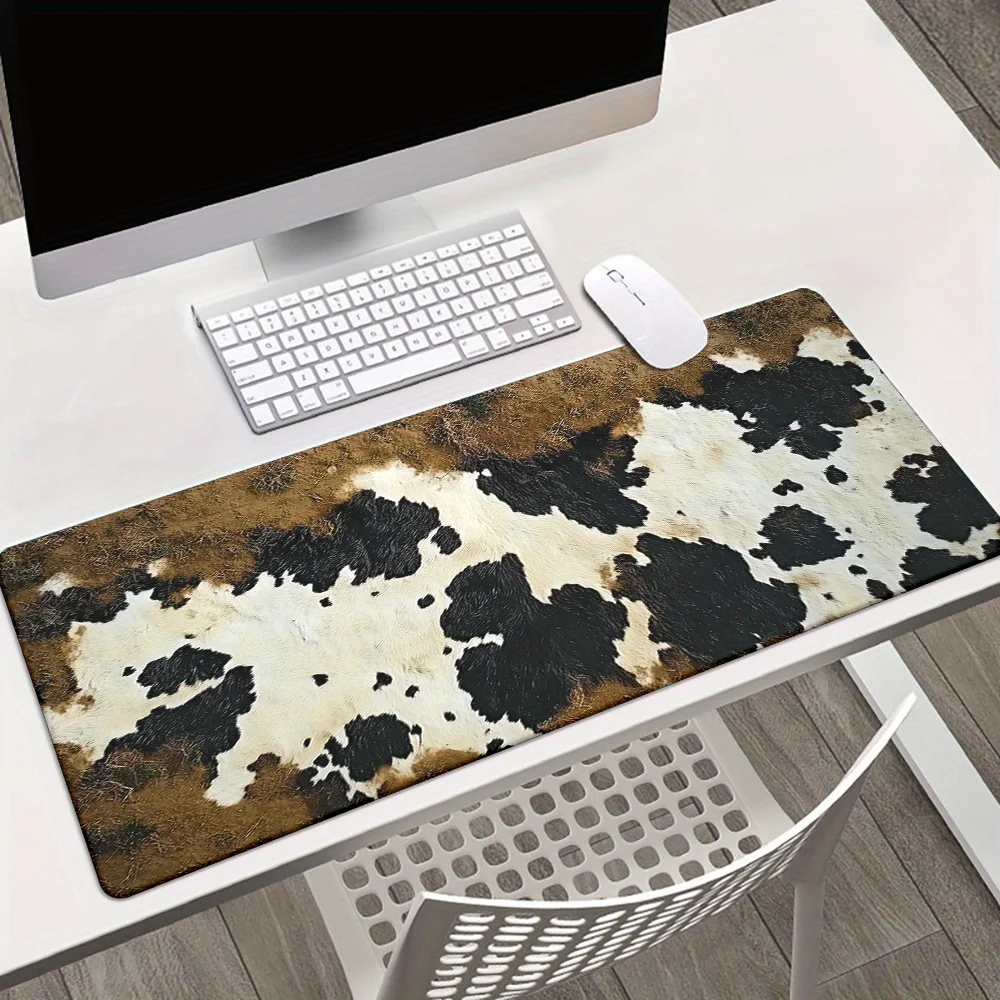 

Коврик для стола с принтом под кожу коровы, большой, нескользящий, с резиновой основой, для офиса и ПК, игровой коврик для мыши