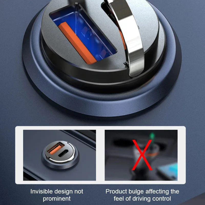 100W Car USB Charger Super Charge USB-A USB-C Cigarette Lighter Adapter Hidden Phone Charger for iPhone Huawei Samsung