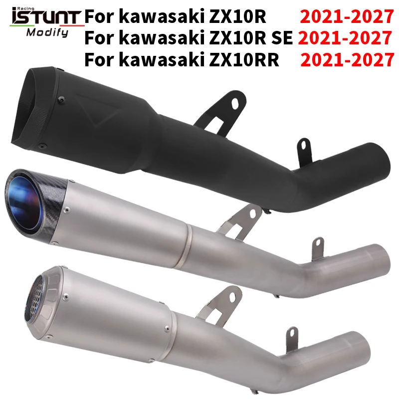 Slip On For kawasaki ZX-10R ZX10RR ZX10R SE 2021 - 2027 Motorcycle Exhaust Escape Moto Mid Link Pipe Replace Original Muffler