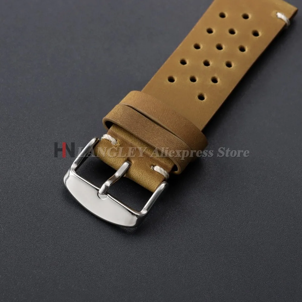 Atmungsaktives Kalbsleder-Rennleder-Uhrenarmband, brauner Riemen, 18/19/20/21/22/24 mm, Smartwatch, universelles Armband für Herren und Damen – Detail 5