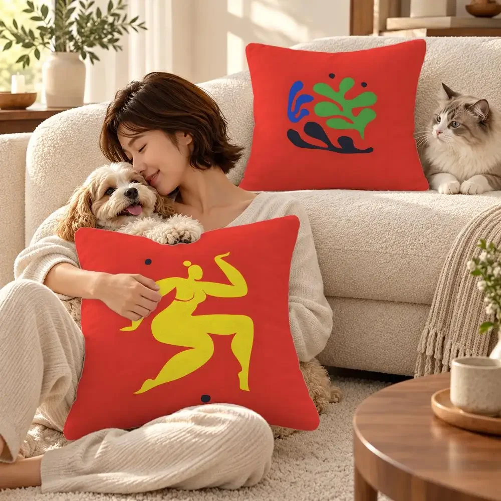 Art Matisse Cut Outs Pattern Cushion Cover Soft Short Plush Throw Pillowcase Sofa Bedroom Home Decor Holiday Gift