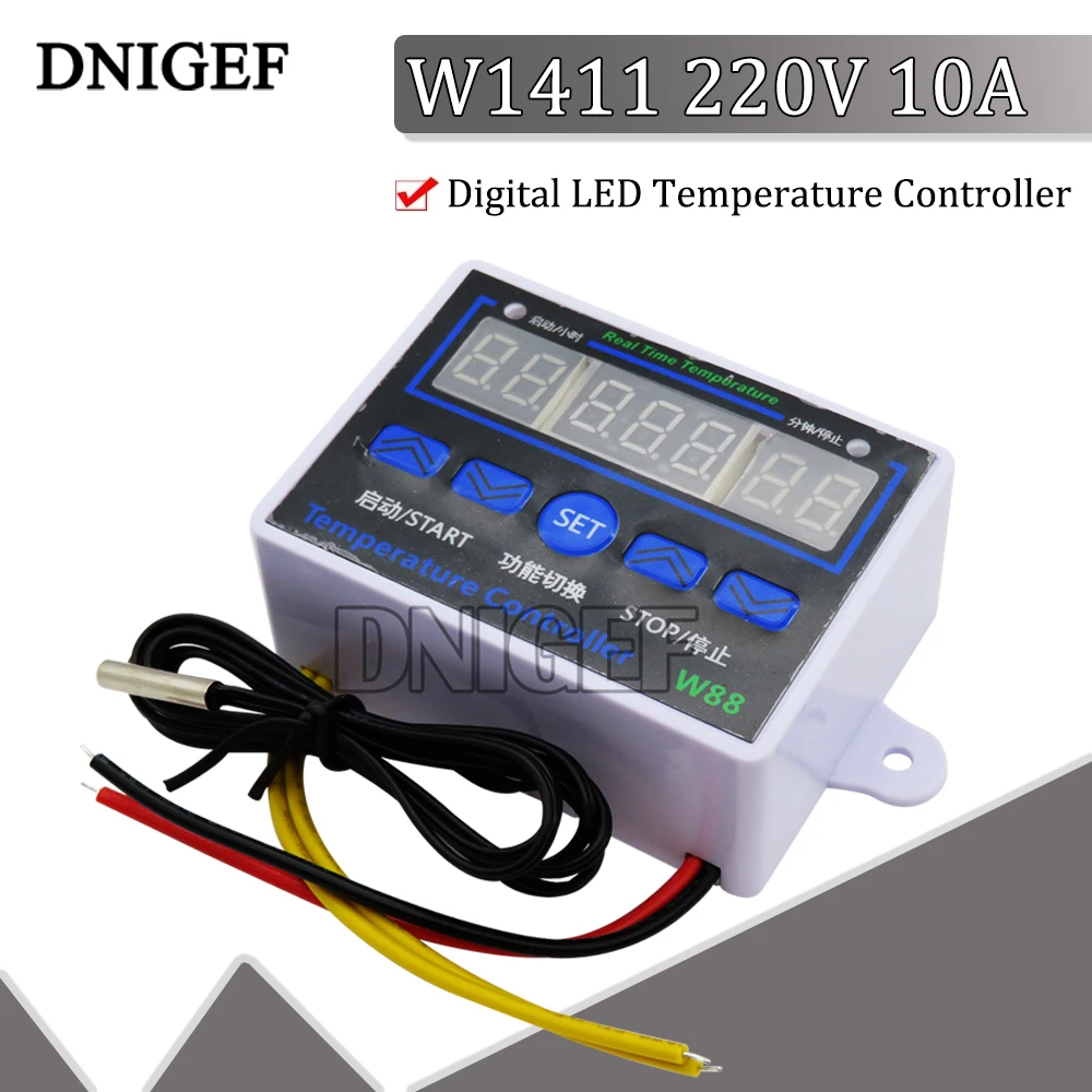 Contrôleur de température LED numérique, capteur de commutateur de commande thermique, W1411, 220V, 10A, serres, y compris élevage d'animaux
