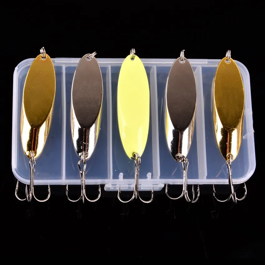 5 قطعة/صندوق إغراء مشغل مخرطة تشكيل الألواح المعدنية الرقيقة بواسطة قرص دائري إغراء قاعدة الملاعق الذهب الصيد سبينر إغراء الترتر مع صندوق ثلاثة أضعاف السنانير الصيد معالجة الطعم الثابت #2