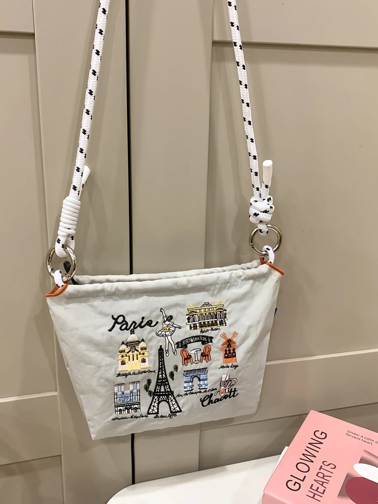 

Экологичная нейлоновая сумка с вышивкой, сумка через плечо, женская сумка на молнии, повседневная сумка на плечо с клецками