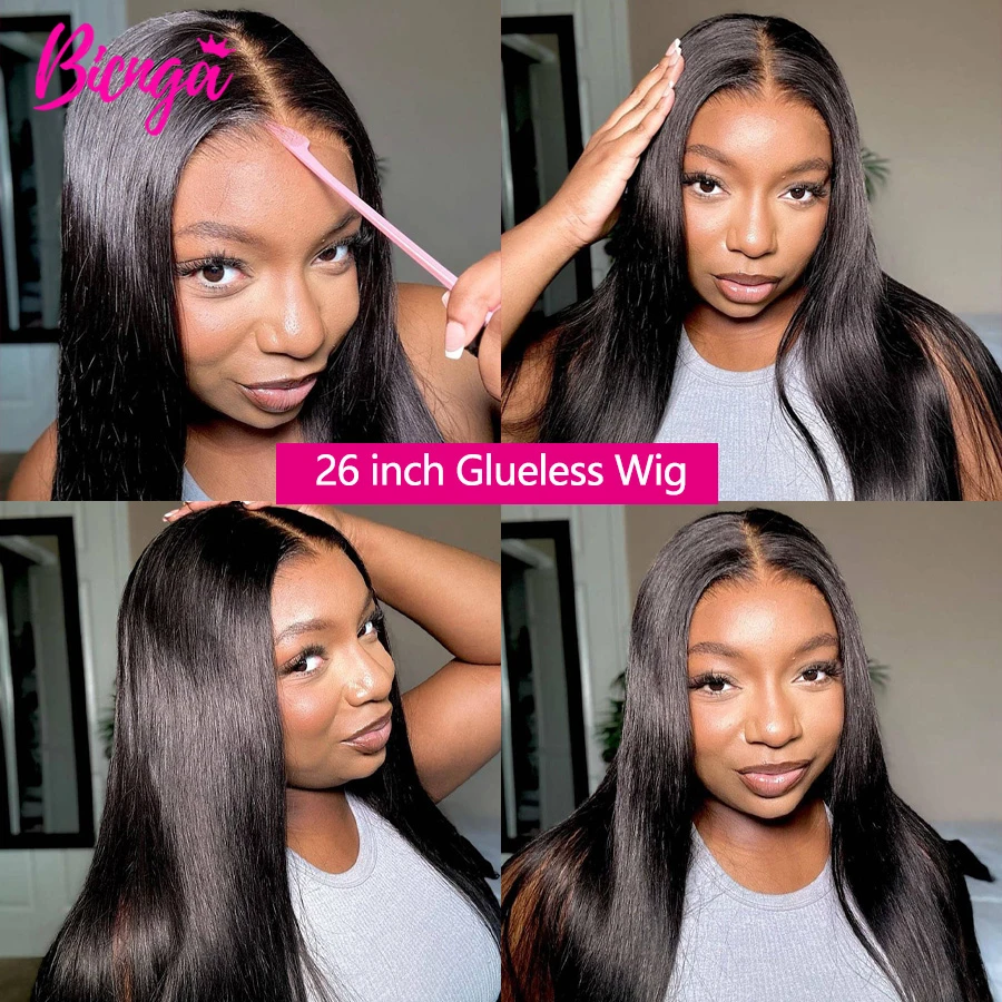 6x4/4x4 Straight Glueless Wig Human Hair Ready to Wear and Go Human Hair Wigs for Women 24 26 inch Brazilian Remy Hair No Glue