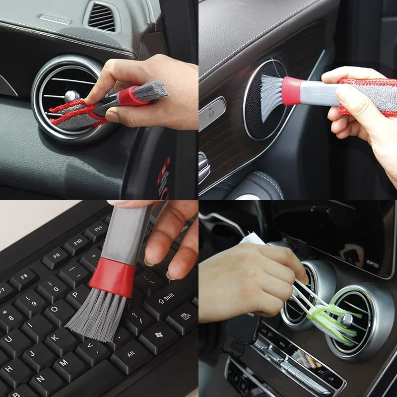 Car Air Vent Double Head Cleaning Brush Car Air Conditioner Vent Brush Microfibre Car Grille Dashboard Auto Interior Accessories