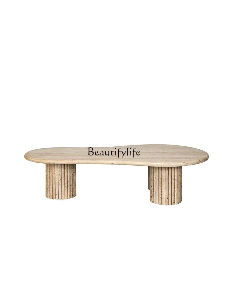 

FG28Nordic wabi sandy wind natural travertine Roman column coffee table household living room marble coffee table