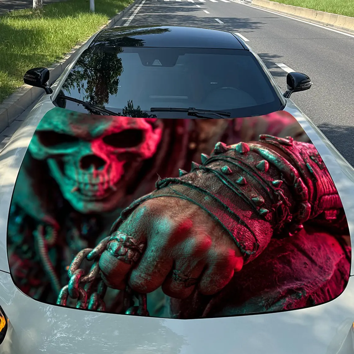 

Смелые неоновые наклейки на капот автомобиля с черепом — самоклеящаяся, водонепроницаемая и прочная виниловая пленка, украшение и защита вашего автомобиля, подходит для всех