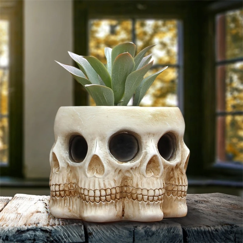 เรซิ่นกะโหลกศีรษะรูปดอกไม้หม้อสำนักงานชาวไร่Skullดอกไม้หม้อตกแต่งDropshipping