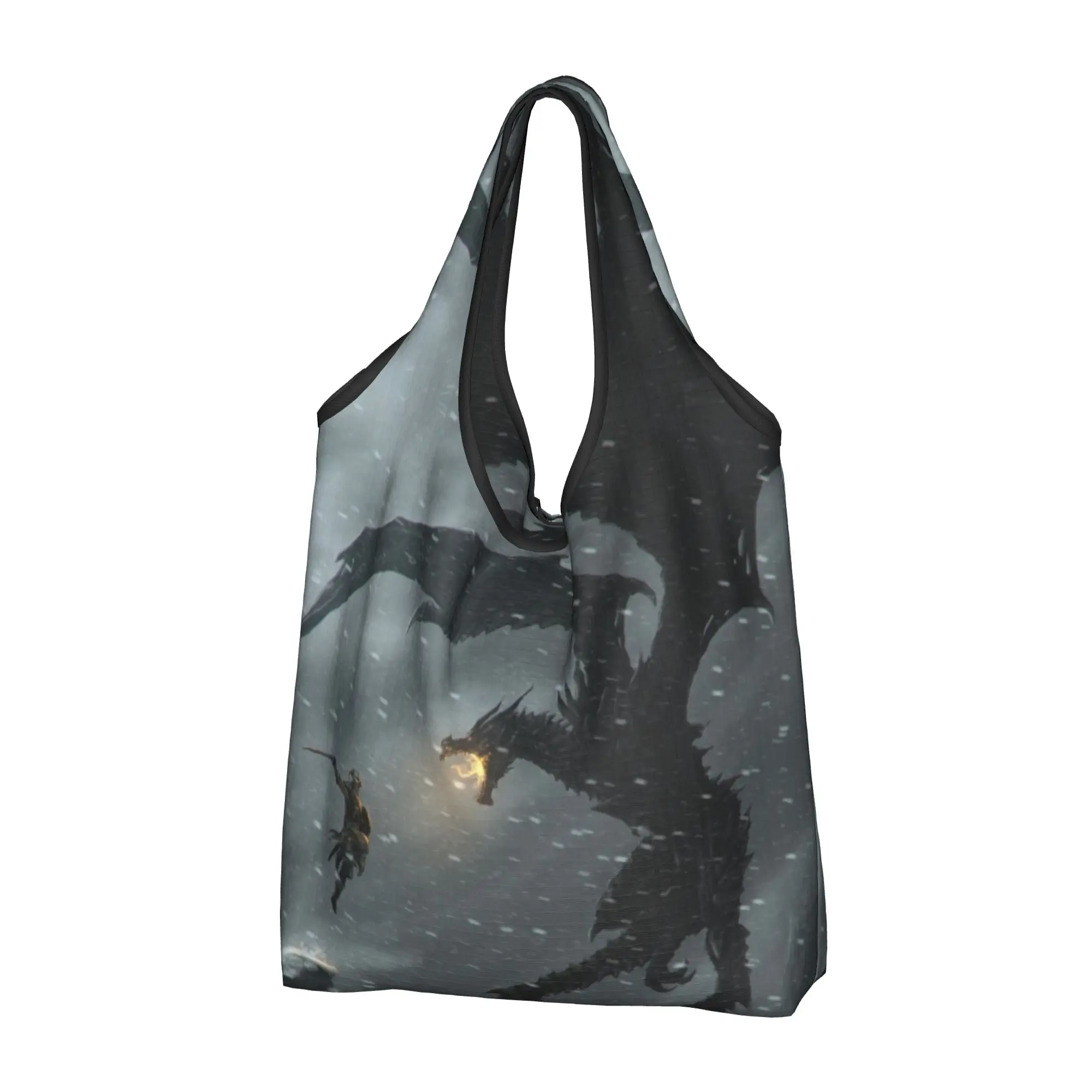 Recycling Skyrim Dragon Born Vs Legendary Dragon Gaming Shopping Bag Women Tote Bag Portable Gaming Grocery Shopper Bags