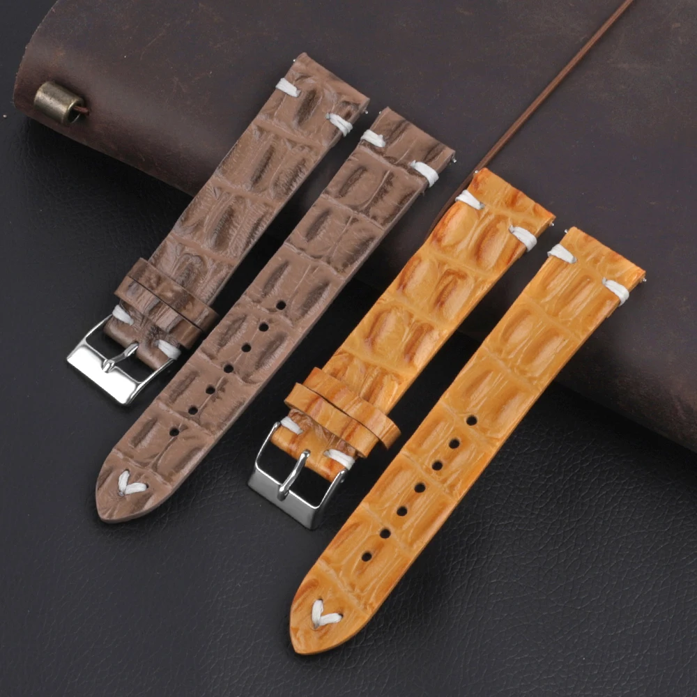 

Alligator Cowhide Watches Strap 18mm 20mm 22mm 24mm Vintage Crocodile Genuine Leather Watchband for Men Bracelet Replacement