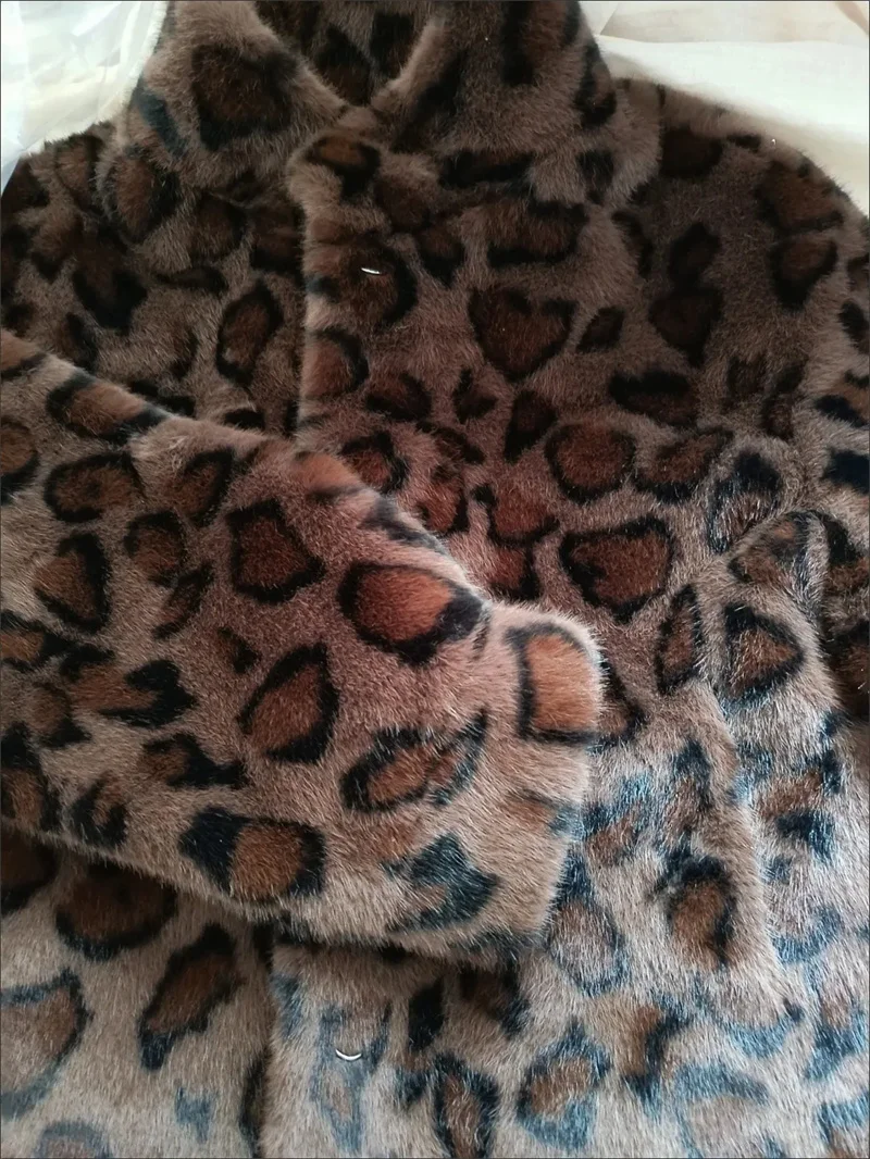 Leopard-print Fur Coat Women's Short Mink Fur Jacket Autumn Winter Stand-up Collar Thicken Casual Outerwear Faux Fur Overcoat