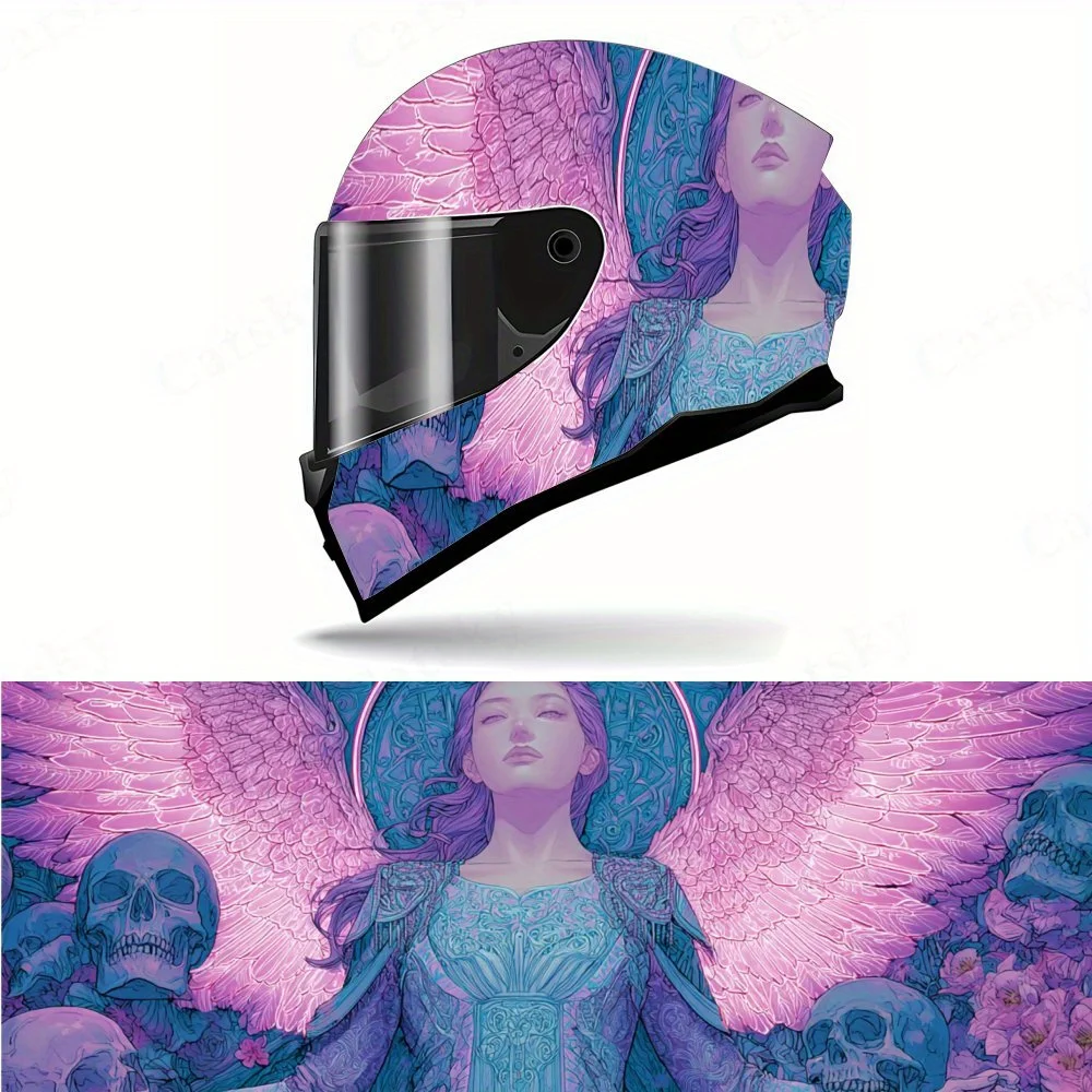 

Темная фантазия крылатый ангел мотоцикл виниловые наклейки на шлем, самоклеящаяся водонепроницаемая отделка шлема, универсальный мотоцикл он