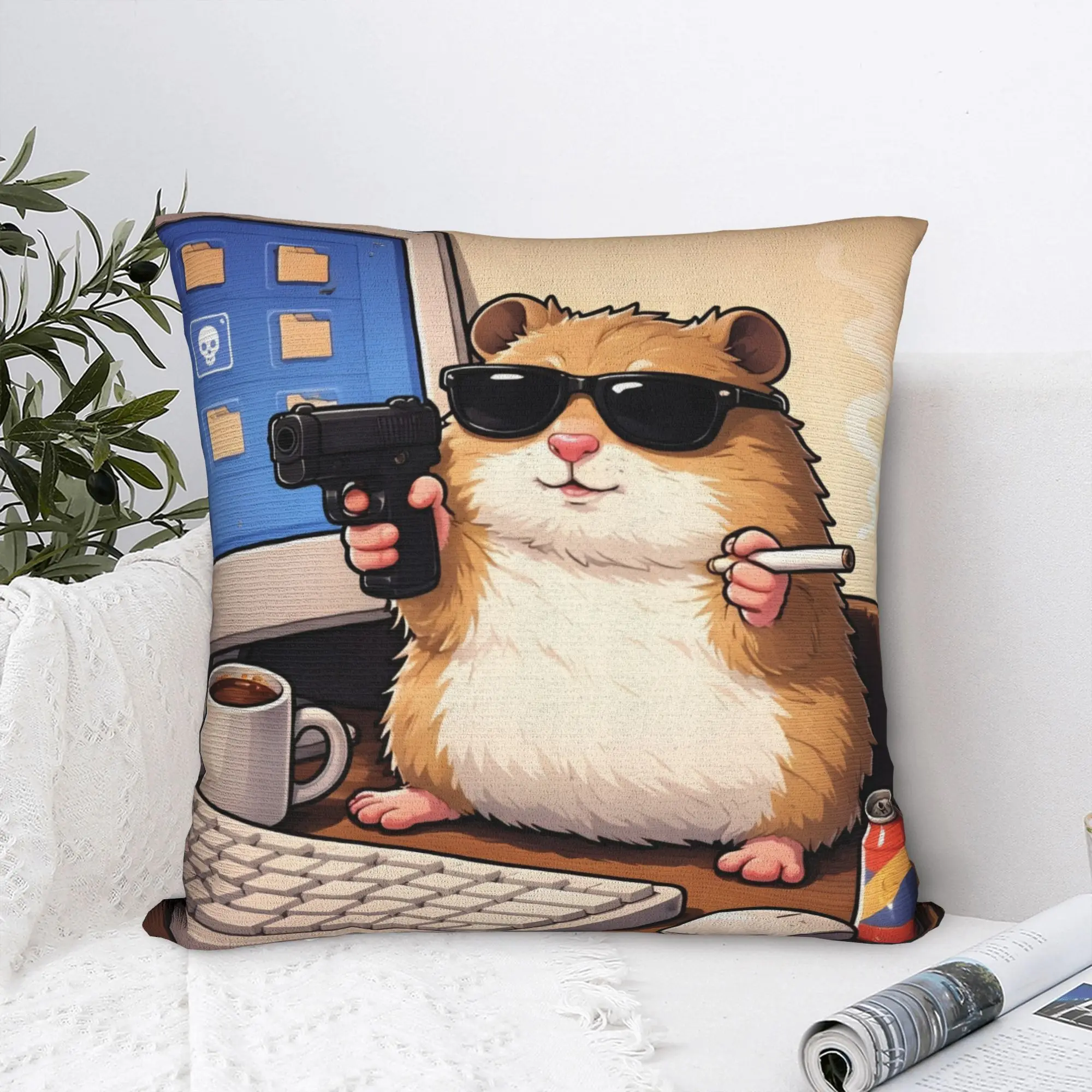 Cyber Hamster Meme 90s Animal Pillowcase Polyester Cushion Cover Decorations  Throw Pillow Case Cover Home Square 40*40cm