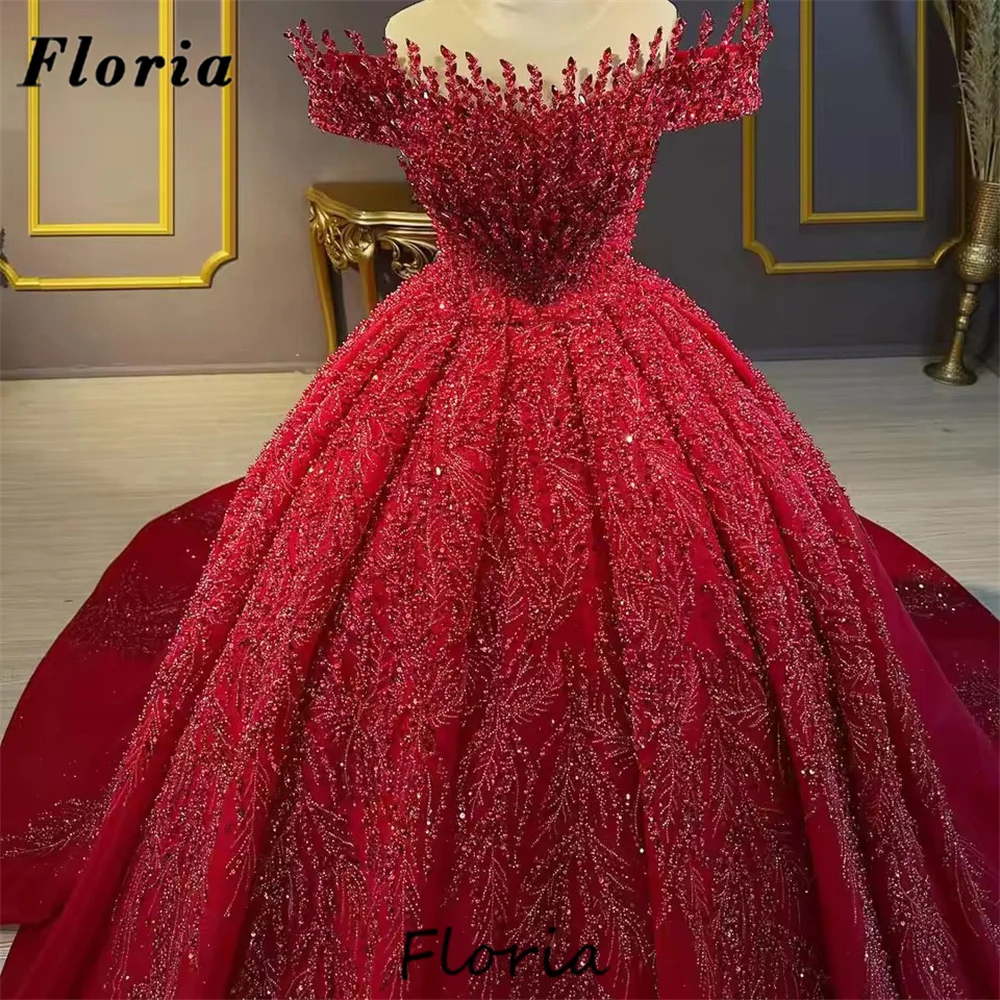 

Luxury Red Ball Gown Evening Dresses Girls Beading Prom Quinceanera Dresses Vestidos De Cóctel Customized Wedding Party Gowns