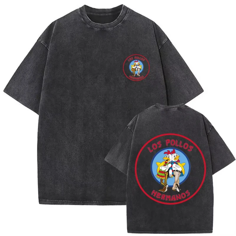 Washed Vintage Breaking Bad Los Pollos Hermanos Graphic T-shirts Chicken Brothers T-shirt Better Call Saul Men's Retro T Shirts