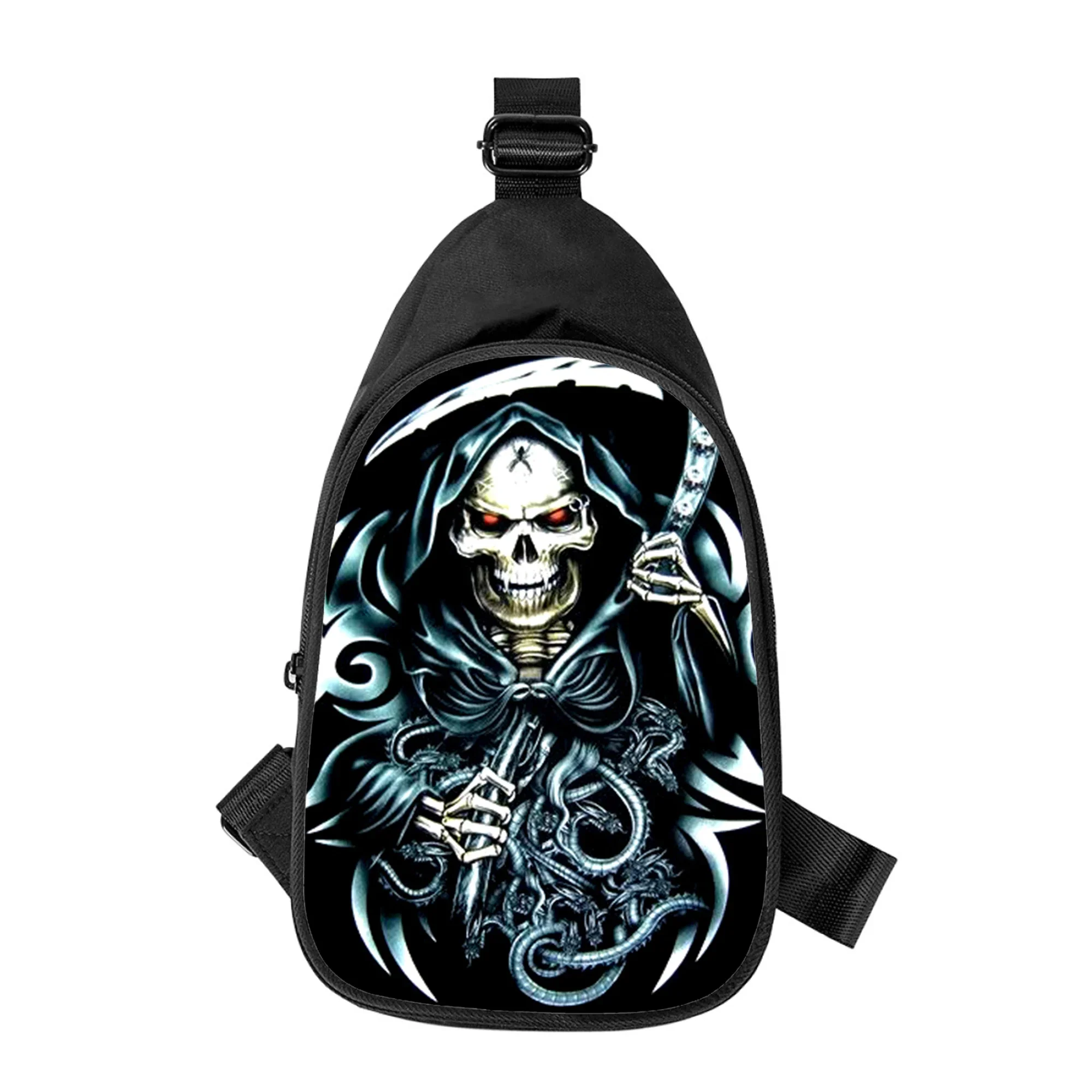 Bolso de pecho cruzado con estampado 3D de esqueleto grim Reaper para hombres y mujeres, bolso de hombro en diagonal, paquete de cintura escolar para marido, paquete de pecho para hombres, nuevo