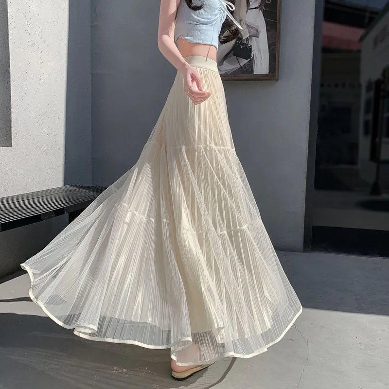 

Women's Me f Skirt Vintage Gauze Large Swing Midi Skirt Splice Two-Sided Wear A-Line Skirt Commute Sle High Waist