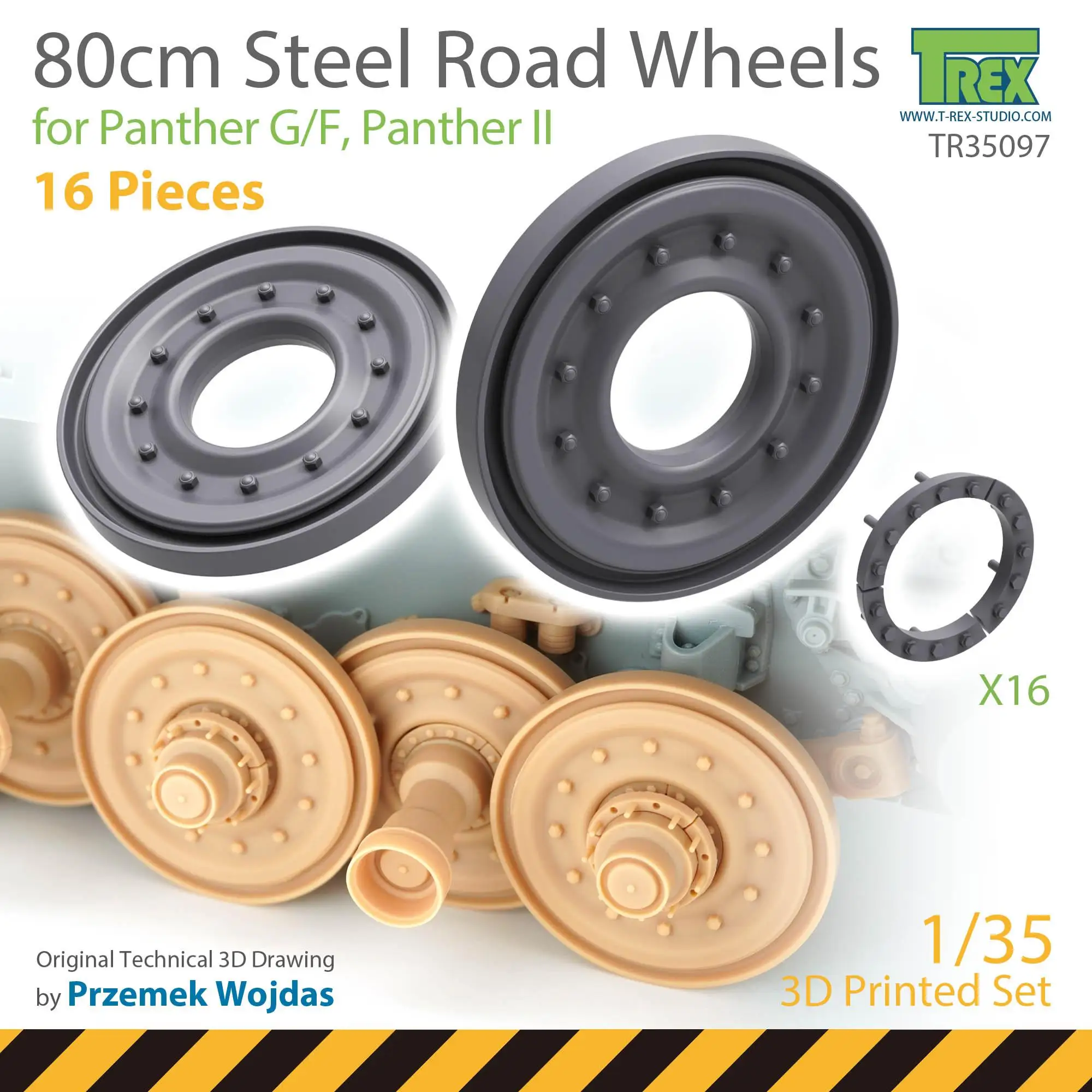 T-REX 35097 1/35 80cm Steel Road Wheel for Panther (16 pieces) (Accessory Parts)