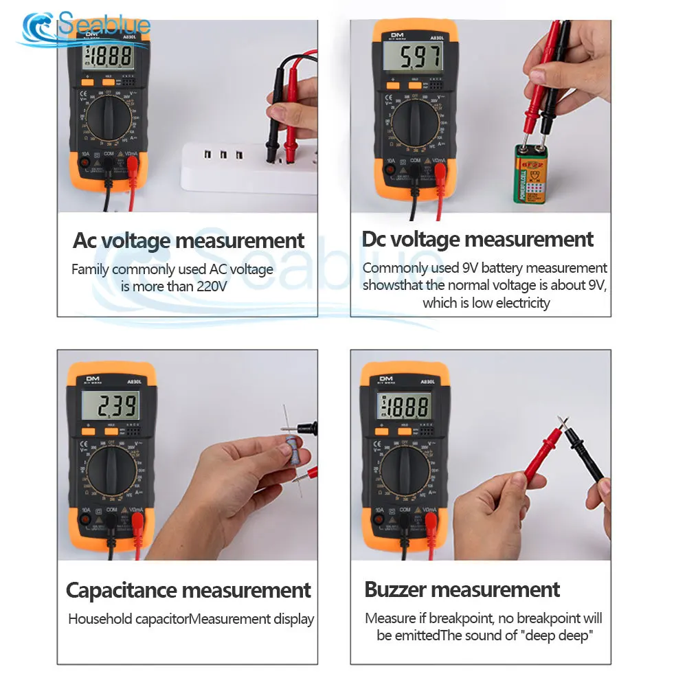 A830L Digital Multimeter LCD Voltmeter Ammeter DC AC Current Voltage Tester Machine Volt Amp Meter with Buzzer Function