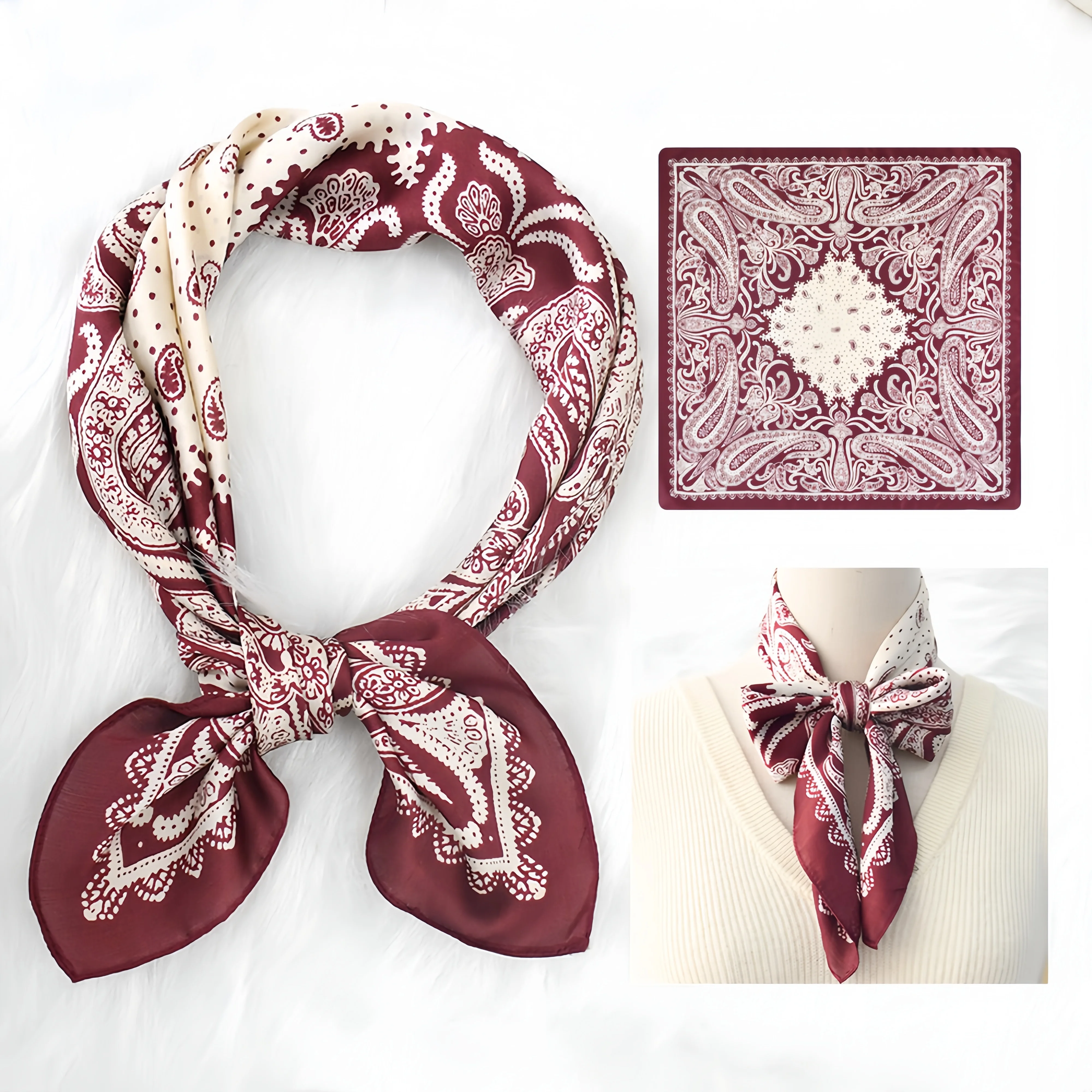

25Colors Paisley Print Silk Feeling Square Scarf 28 Inch Western Retro Head Neck Wrap Bandana Handbag Accessories For Women