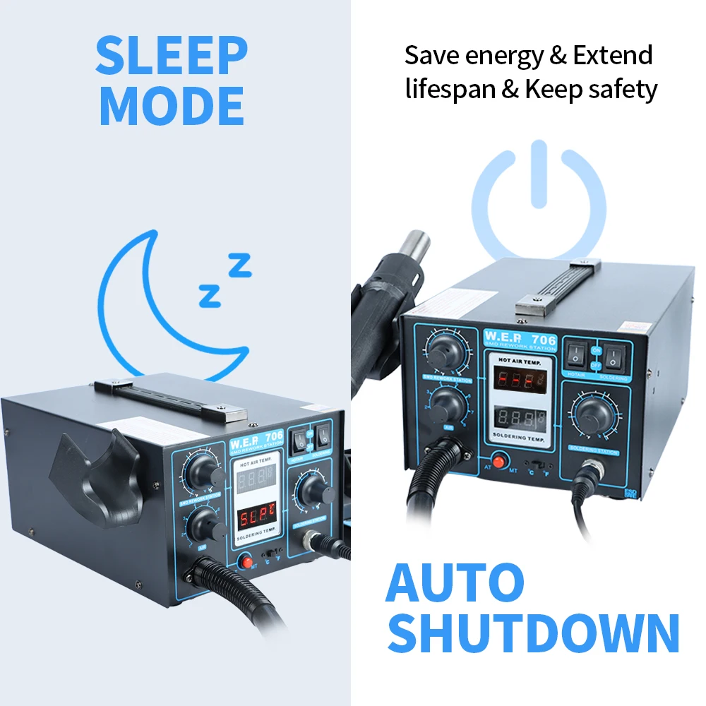 WEP 2-IN-1 Soldering Station Digital Solder Iron Kit Hor Air Rework Station Desoldering Gun Wire Clamp Bracket For SMD PCB Tool