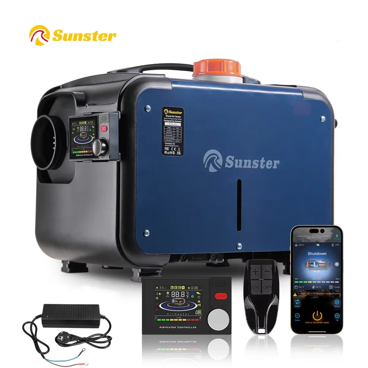 8 kW 12 V, 24 V und 220 V Diesel-Lufterhitzer mit Bluetooth- und LCD-Schalter, extrem leiser