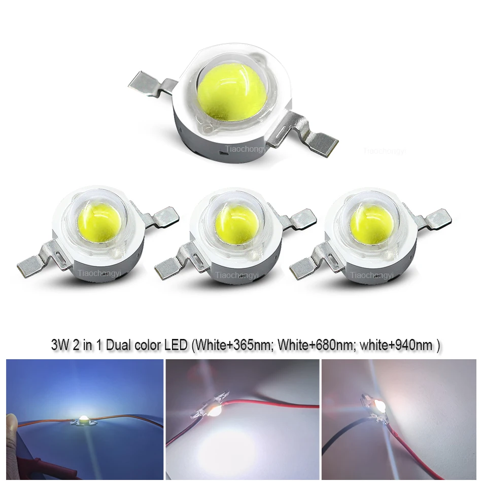 3W Dual color LED 2in1 white 6500K+ 365nm 395nm 680nm 940nm 980nm light-emitting diode High Power LED Lamp bead DC4.5-6V