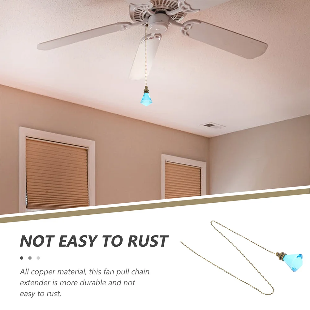 

2Pcs Ceiling Fan Pull Chain Decorative Crystal Glass Copper Light Pull Extension Lamp Accessories Fan Chain Connector