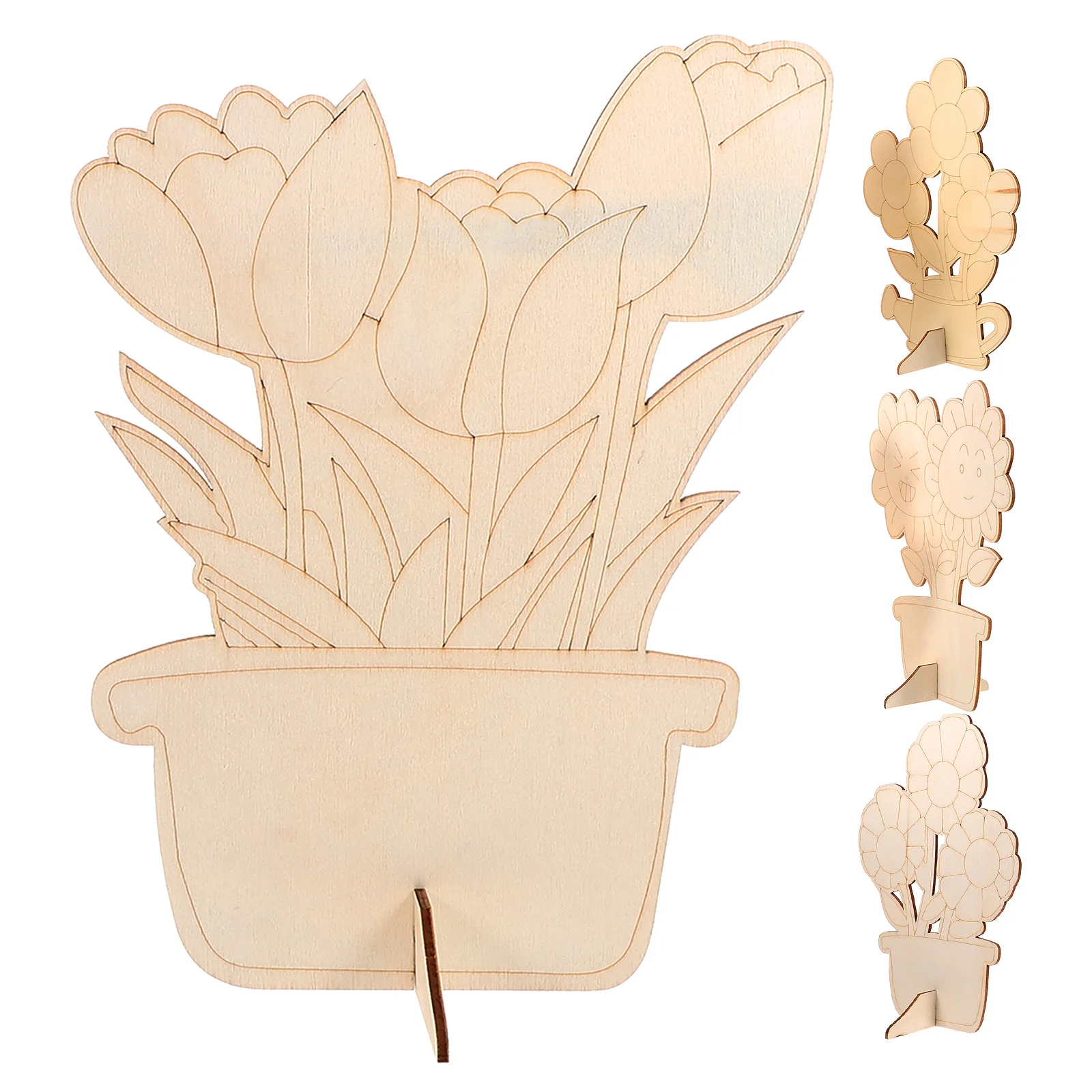 

4pcs Wooden Flower Cutouts Unfinished Wood Slices Diy Crafts Kids Gift Christmas Decoration Handmade Wood Pieces Durable Smooth