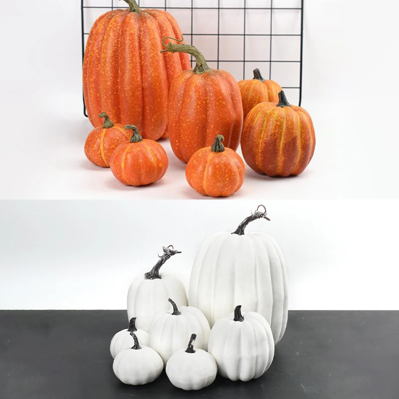 Citrouilles Artificielles pour la Décoration de la Maison, Grandes Citrouilles en Mousse pour la Récolte, Ornement de Bricolage, Artisanat d'Halloween, 7 Pièces