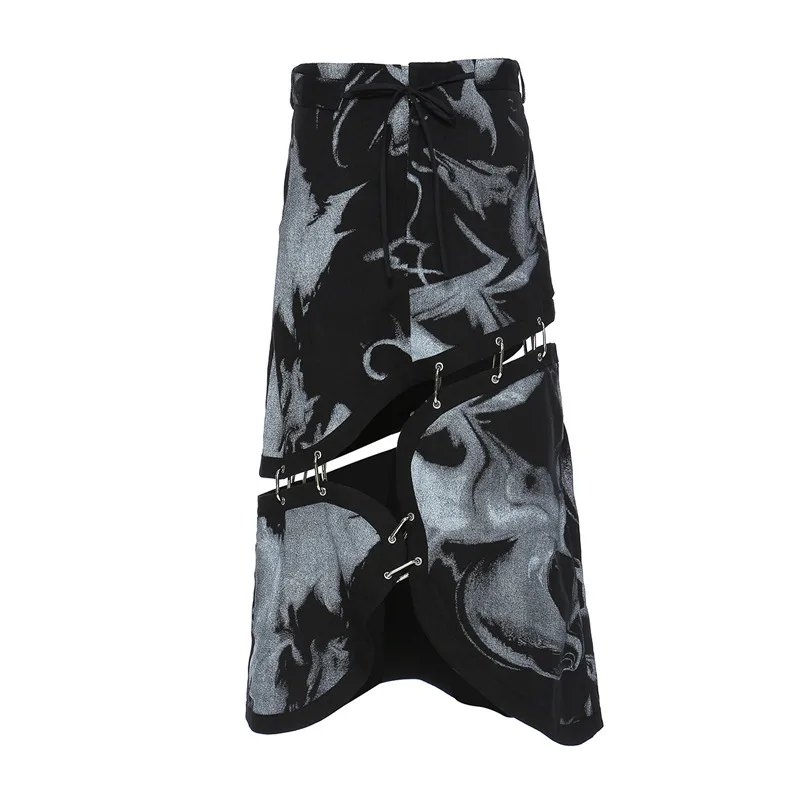 

Женская юбка со съемными элементами, с индивидуальным принтом, асимметричным кроем, джинсовыми вставками, модный уникальный дизайн