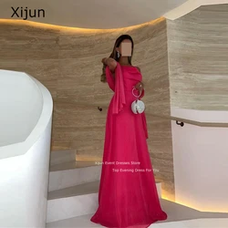 Xijun Rose Pink Long Evening Dresses Saudi Arabric Formal Prom Dresses With Cape Women Prom Gowns 2023 Floor Length Party Dress