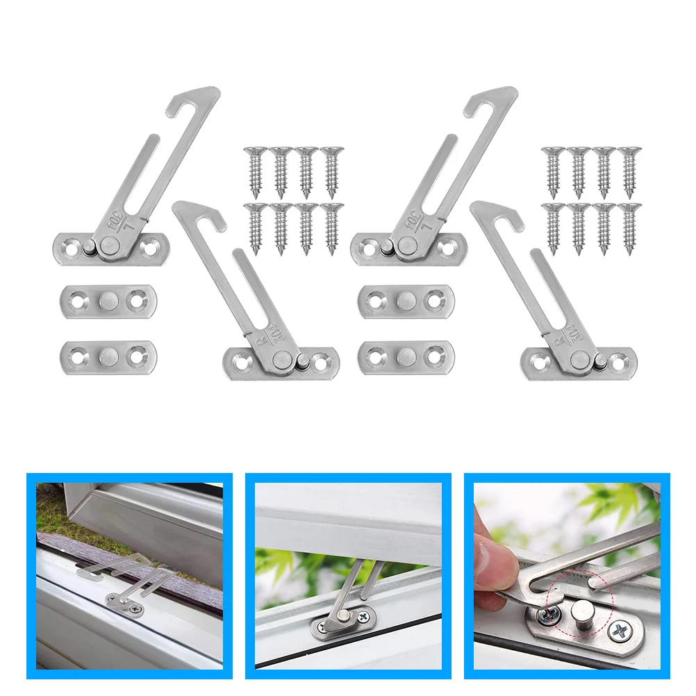 4 Pcs Window Stopper Folding Closet Door Bars Hinges for Doors Interior Clamps with Key Child Safety Locks Hardware