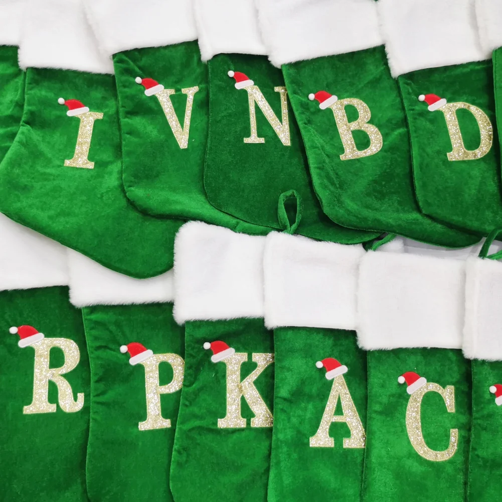 Christmas Socks Knitting Letter Stockings Green Christmas Decoration For Home Xmas Tree Ornament Gift Bag Navidad Natal 2024