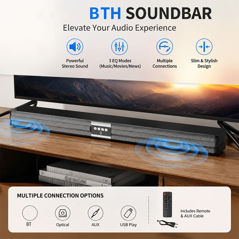 2026 New Model Tv Speaker 3D Home Theater Wireless Soundbar, Stereo, High Quality, Usb/Tf Card/Coaxial, Wireless/Wired, with USB Type-C Port, Lithium Battery 18650 Rechargeable Battery, Charger Not Included, Suitable f
