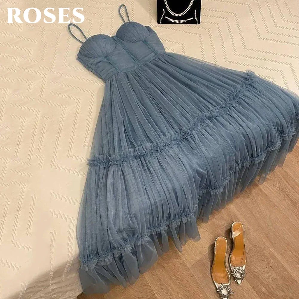 

ROSES Elegant Modern Style Prom Dress Sweetheart Spaghetti Straps Prom Gown for Woman Net Backless Formal Gown 프롬 드레스 Customized