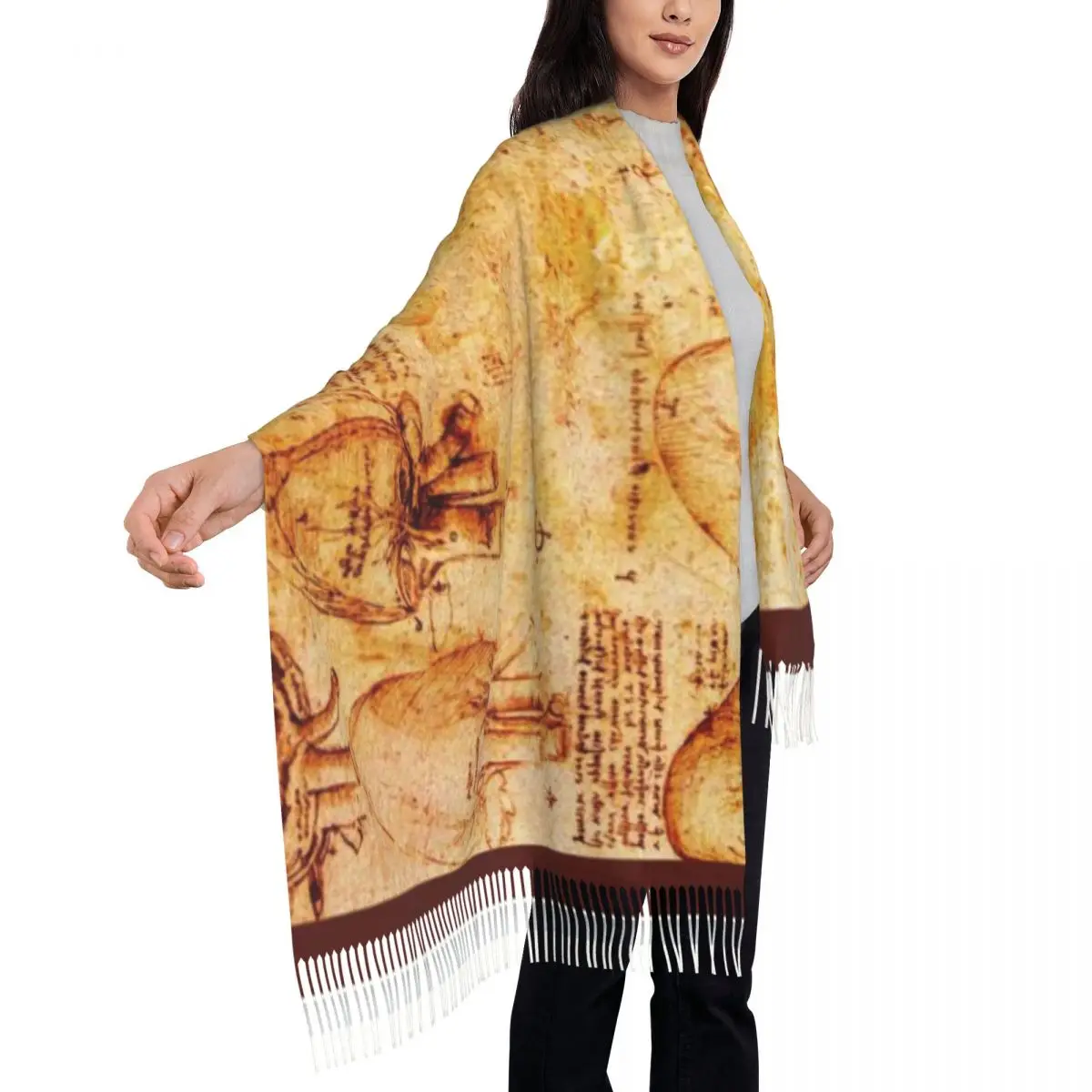 Heart And Its Blood Vessels Leonardo Da Vinci Anatomy Drawings Yellow Brown Parchment Shawl A Tassel Scarf