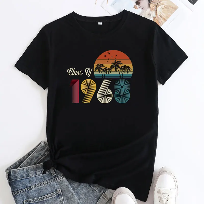 JFUNCY Short Sleeve Tees Summer Women T-shirts 1968 Graphic T Shirts New Woman Tshirt Female Clothing Women's Cotton Tops