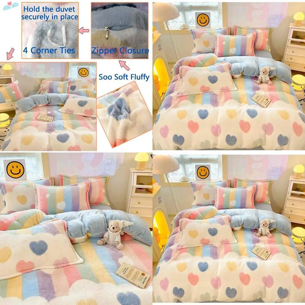 

Full Size Rainbow Pink Duvet Cover Set, 3-Piece Soft Kawaii Bedding for Girls, Toddlers, Teens & Women, Cottagecore Aesthetic Co