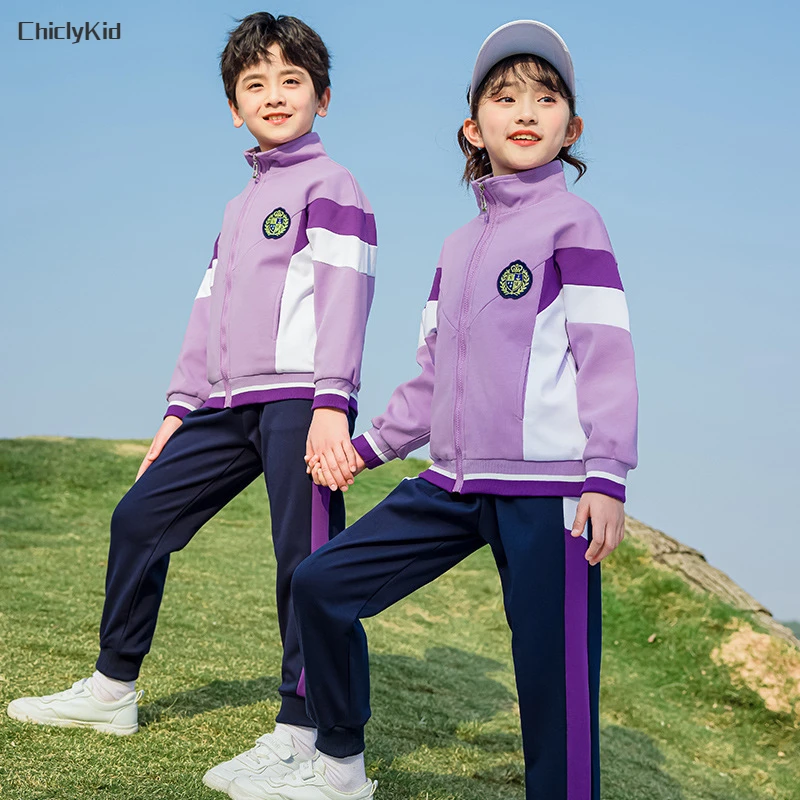 Kids School Uniforms Girls Purple Sport Jacket Polo Shirt Pants Boys Outfits Child Skirt Shorts Sets Toddler Students Clothes