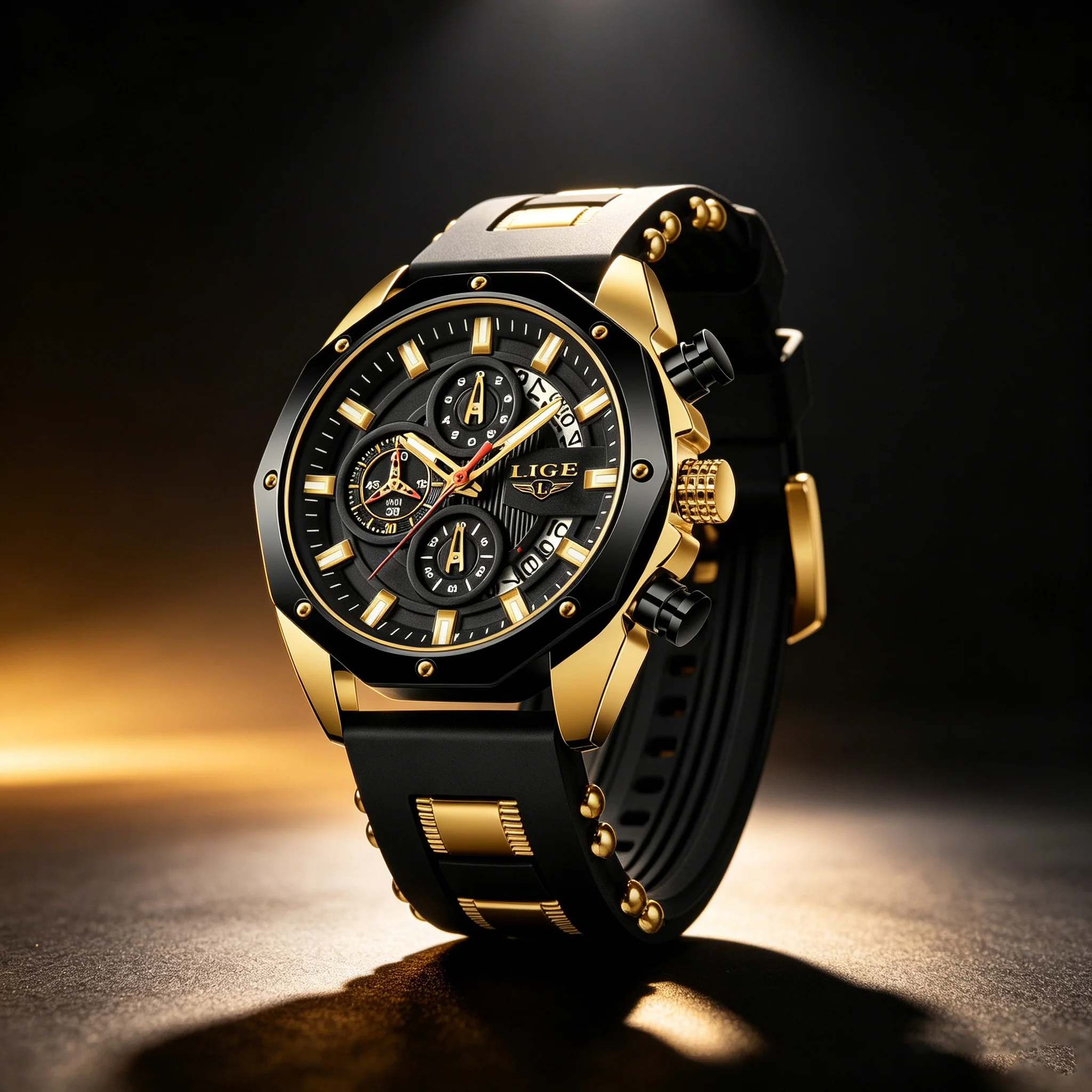 

LIGE Man Watch Original Brand Silicone Strap Waterproof Luminous Chronograph Sports Quartz Men's Wristwatch