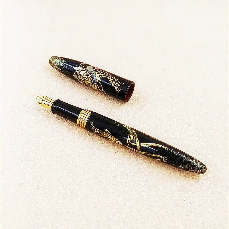 Balaoye Handmade Lacquer Fountain Pen Snake Pattern Gold 0.5F Nib Ink Pen Ink Pen Gift Writing Smooth Calligraphy Stationery